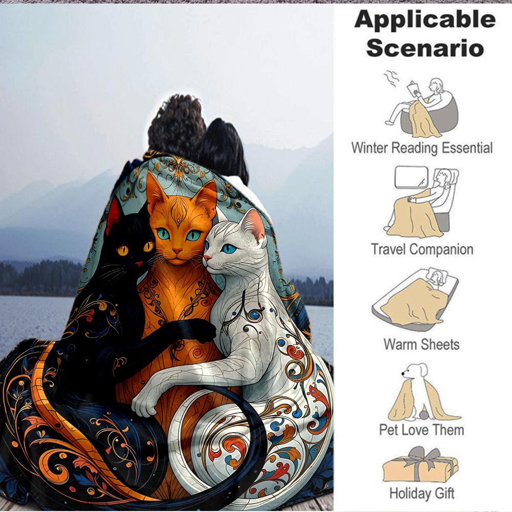 1pc Cat Artwork Blanket Lightweight Flannel Blanket Throw Blanket For Sofa, Bed, Travel, Camping yy2509026216