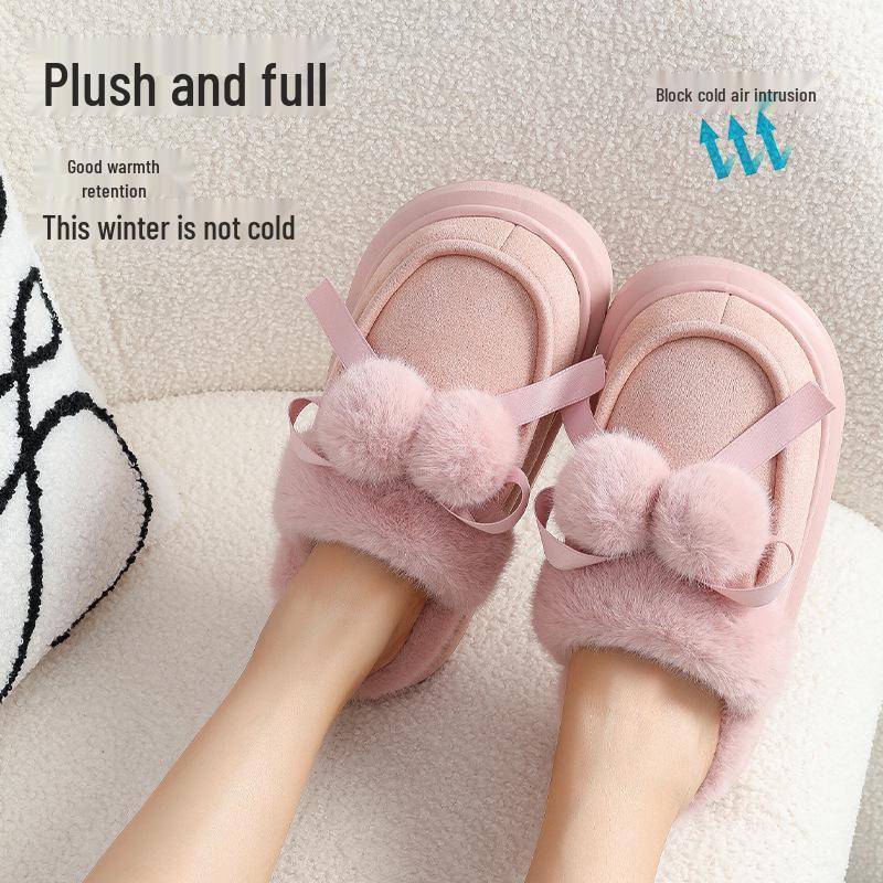 Women's Furry Plush Closed-Toe Slippers - Warm, Thick-Soled, Ideal for Autumn and Winter