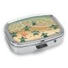 Portapillole Portatile con 2 Scomparti, Mini Custodia Organizer in Metallo per Medicine, Carino Contenitore Stampato per Pillole, Vitamine, Gioielli, Viaggio, Uso Quotidiano