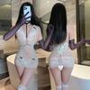 Deep V dew ditch lace sexy underwear sexy lace perspective hip skirt uniform clothes qqny99