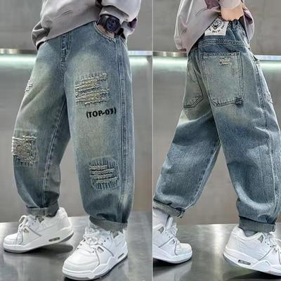 Autumn Boys Jeans New Children Loose Denim Pants Teenager Fashion Spring Baggy Trousers Kids Handsome Clothing 4-14Y