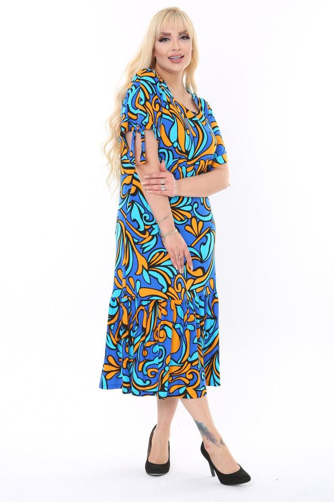 Dámské šaty velké velikosti s rukávy provazové tyrkysové šaty se vzorem z džungle