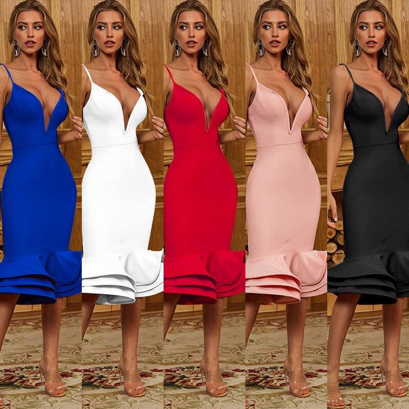 Buy Sexy Lace-Up Tiered Fishtail Dress 