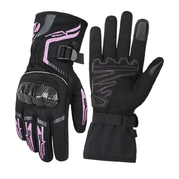 

Motorcycle Riding Gloves Winter Waterproof Thermal Insulated Mens Gear with Carbon Fiber Impact Resistance for Travel S розовый