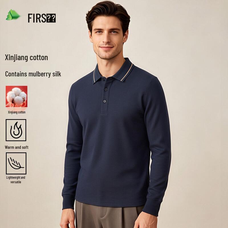 FIRS Men's Cotton-Silk Blend Long Sleeve Business Casual Polo Shirt