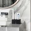 Marble Pattern Toothbrush Holder, Resin Electric Toothbrush Stand Organizer for Toothpaste & Toothbrush Storage, Black & White