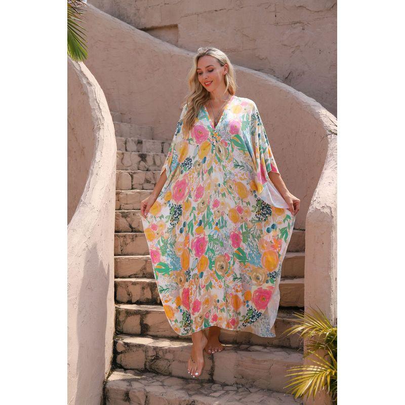 

Sunscreen Robe European and American New Rayon Beach Cover up Vacation Casual Loose Sun Protection Bikinis Robe Colorful flowers One size