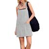 Damen Trägerkleid U-Ausschnitt Ärmellos Gestreiftes Mini-Kleid mit Taschen Lockerer Schnitt Schlankmachendes Aussehen Kleid Arbeits- und Freizeitkleidung