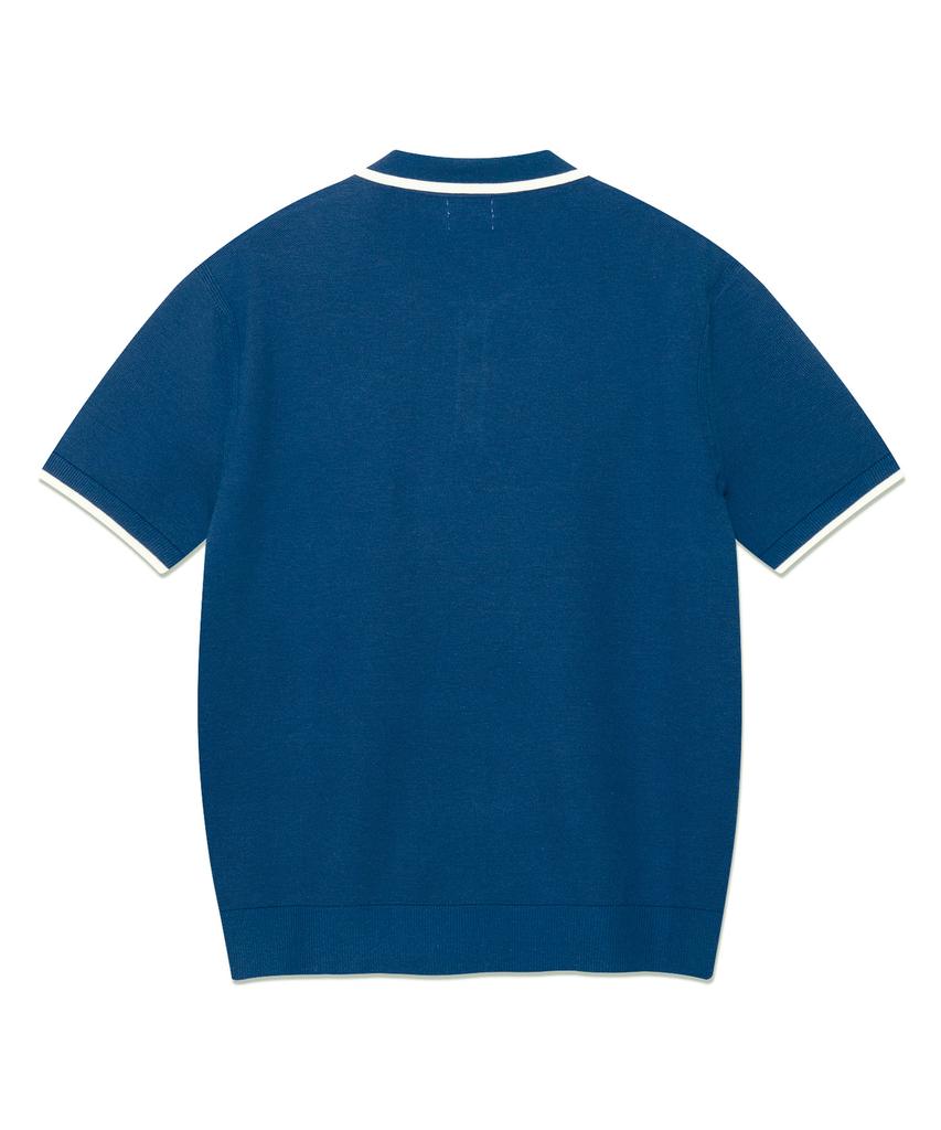 LEE Collar Contrast Short Sleeve Knit In Blue
