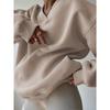 Elegant Fleece Top Women Pullover Regular Crew Neck Loose Fit Sweatshirt Casual Velvet Hoodie