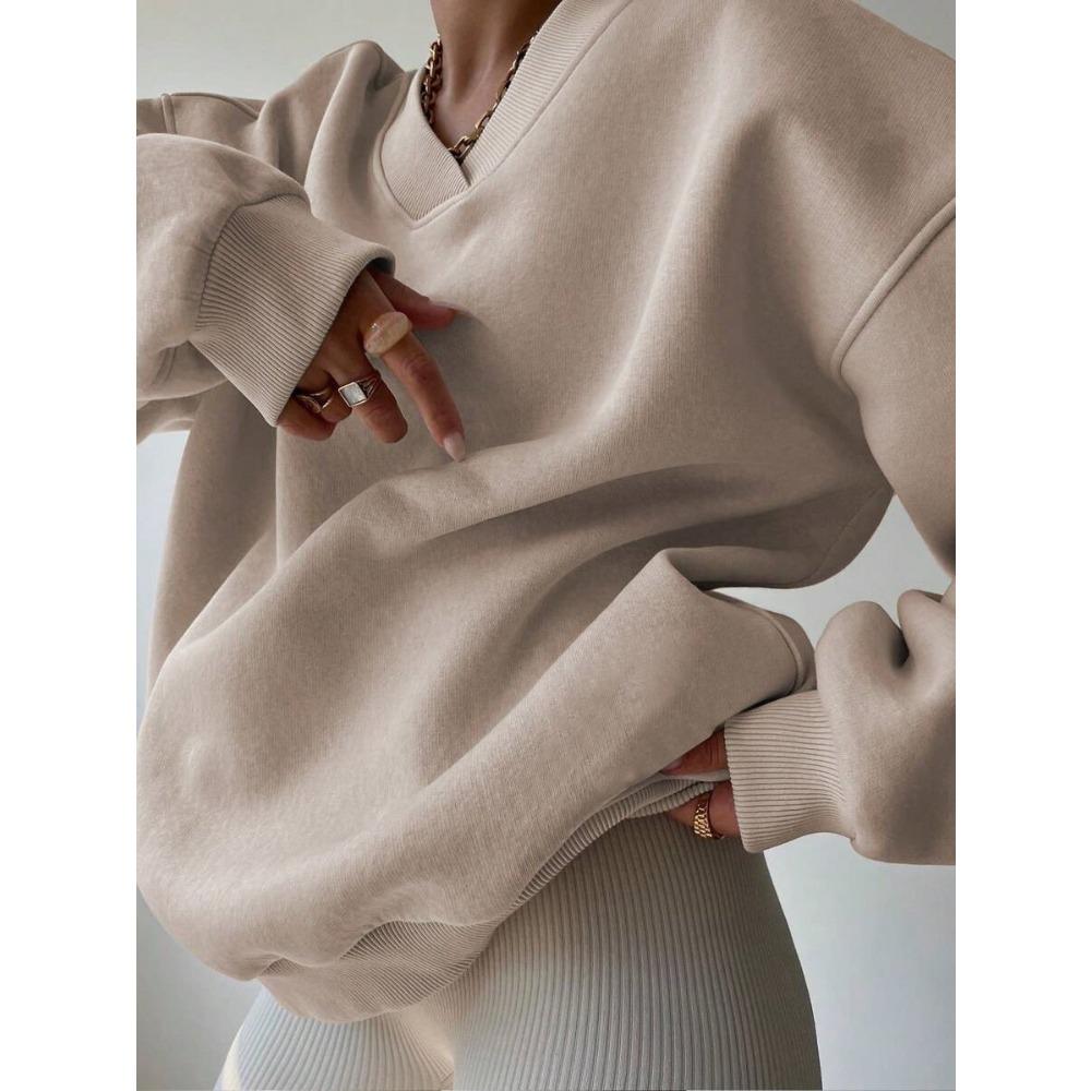 Elegant Fleece Top Women Pullover Regular Crew Neck Loose Fit Sweatshirt Casual Velvet Hoodie