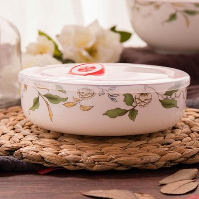 Schüssel aus Knochenporzellan, Mikrowellen-Ofenbox mit Deckel, Keramik-Napfschale mit Blumenmuster, runder tiefer Teller für Salat, Obst, Nudeln, Geschirr