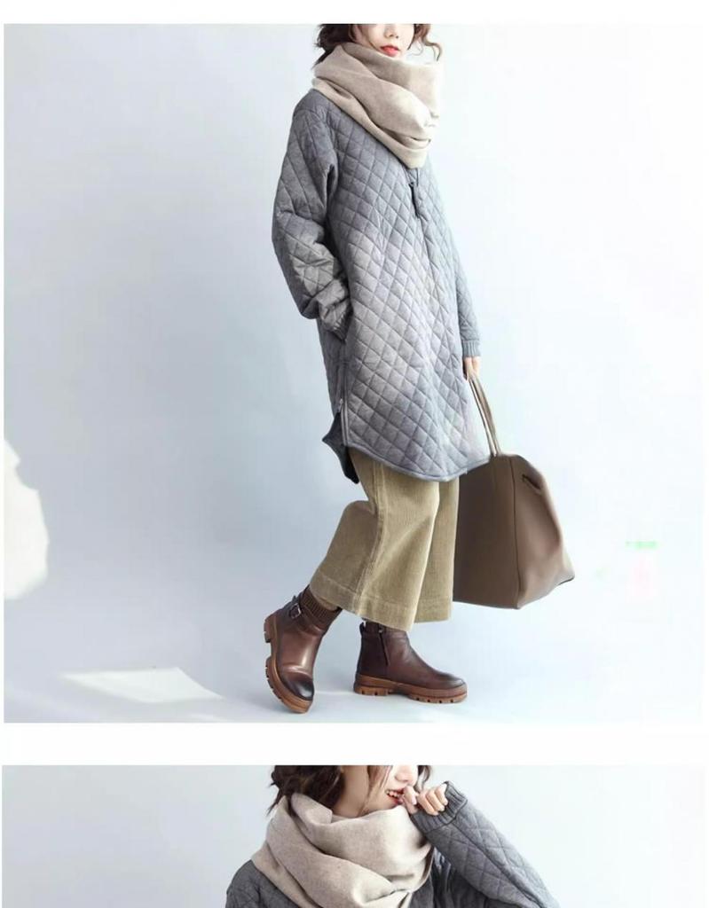 Diamond Quilted Chinese Style Women's Mid-Length Cotton Jacket - Retro, Simple, and Versatile