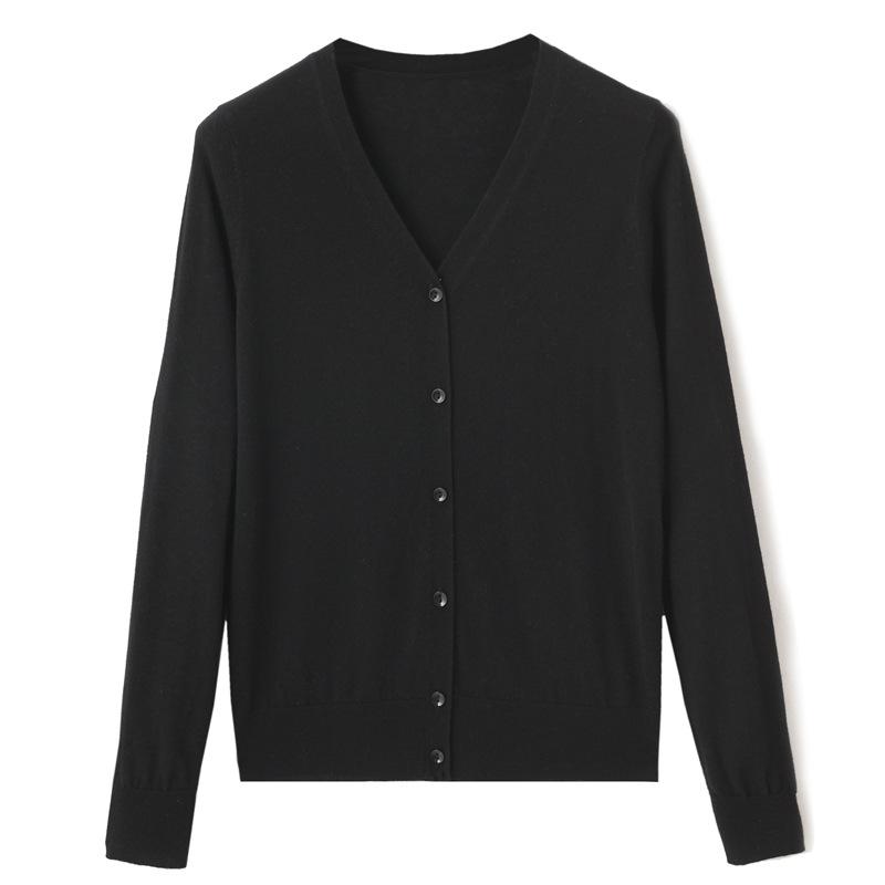 

Кардиган с V-образным вырезом и длинными рукавами, женский, новый, весенне-осенний, корейская версия, свободный и универсальный, тонкая вязаная куртка XXL чёрный