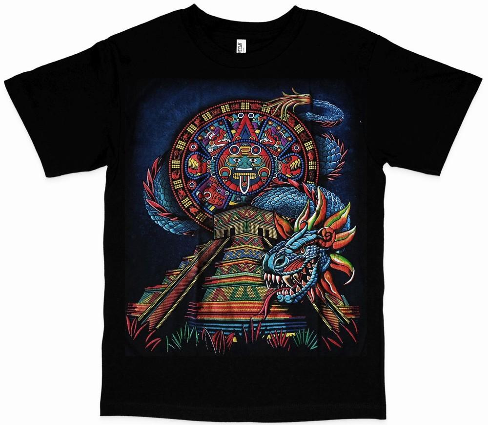 Men s Aztec Calendar & Serpent Graphic T-Shirt - Vibrant Tribal Design Unisex T-Shirt XXL