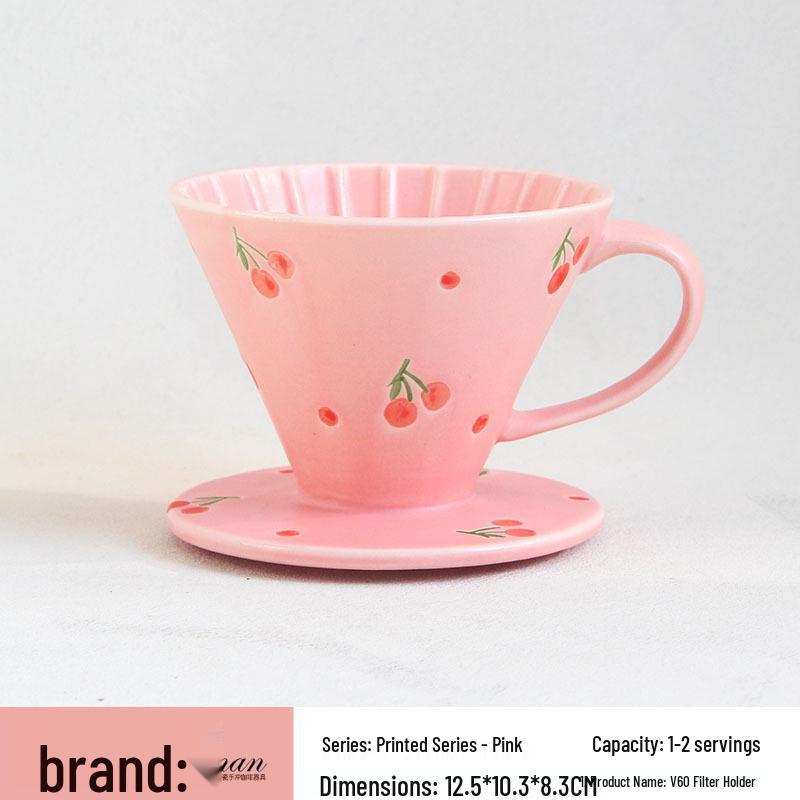 Hand-Painted Ceramic V60 Drip Coffee Filter Cup (1-4 Servings) with Handle