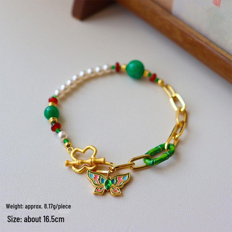Retro Exquisite Butterfly Bracelet: Colorful Drip Oil Design, Light Luxury, High-End Fashion, Versatile Niche Temperament Jewelry.
