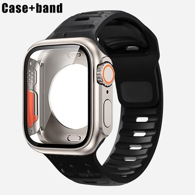 Silicone Strap+case For Apple Watch Band 44mm 45mm 41mm 40mm Tempered Glass Cover Change To Ultra For iWatch Series 8 7 SE 6 5 3