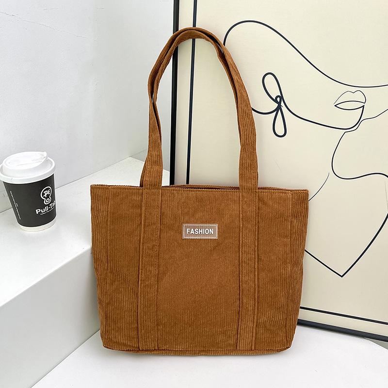 Вельветовая сумка через плечо большой вместимости Женская однотонная сумка под мышку Женская сумка-тоут для покупок Модная винтажная женская сумка коричневый