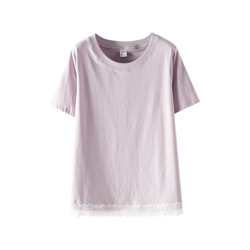 Plus size women clothing [Lace Cool T] Ice Porcelain Cotton Short sleeve T-shirt Chubby Girl Summer 100.00kg Belly Covering Slimming Top