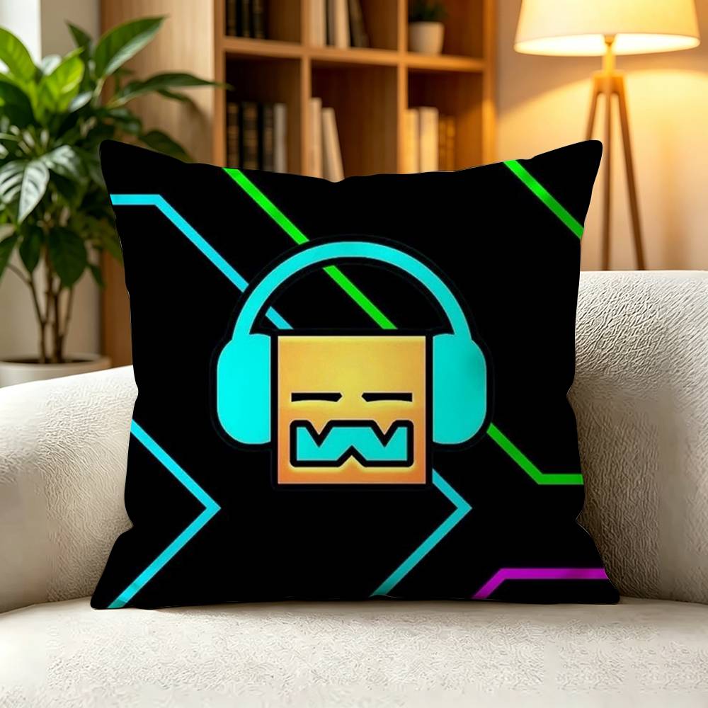 GGeometry Dash Lite Rhythm Game Square DoubleSided Printed Pillow Case Bedroom Bedside Pillow Sofa Cushion Cover