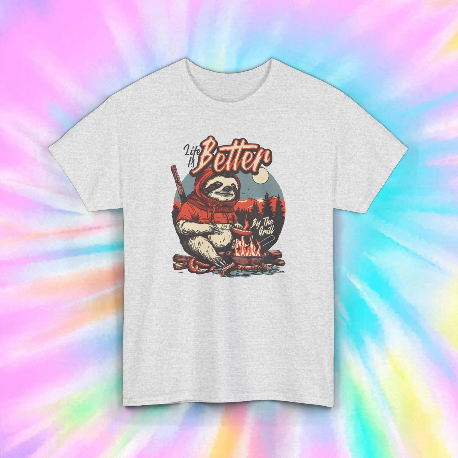 Life is Better by the Grill T-Shirt Mens Womens Tees Top | Sloth BBQ Graphic | Fun Outdoor Tee S-5XL 3XL