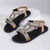 Fashion Roman Sandals Summer New Round Toe Open Toe Rhinestone with Cutout Breathable Non-slip Wear-resistant Flat Plus Size Shoes