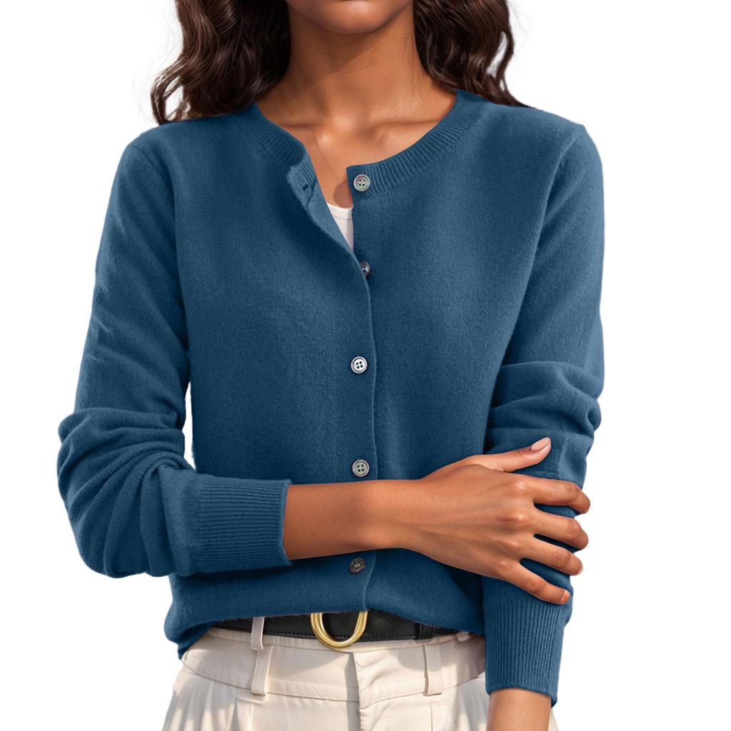 Dame ensfarget avslappet hettegenser med lange ermer strikket genser med pullover og basislags strikket genser