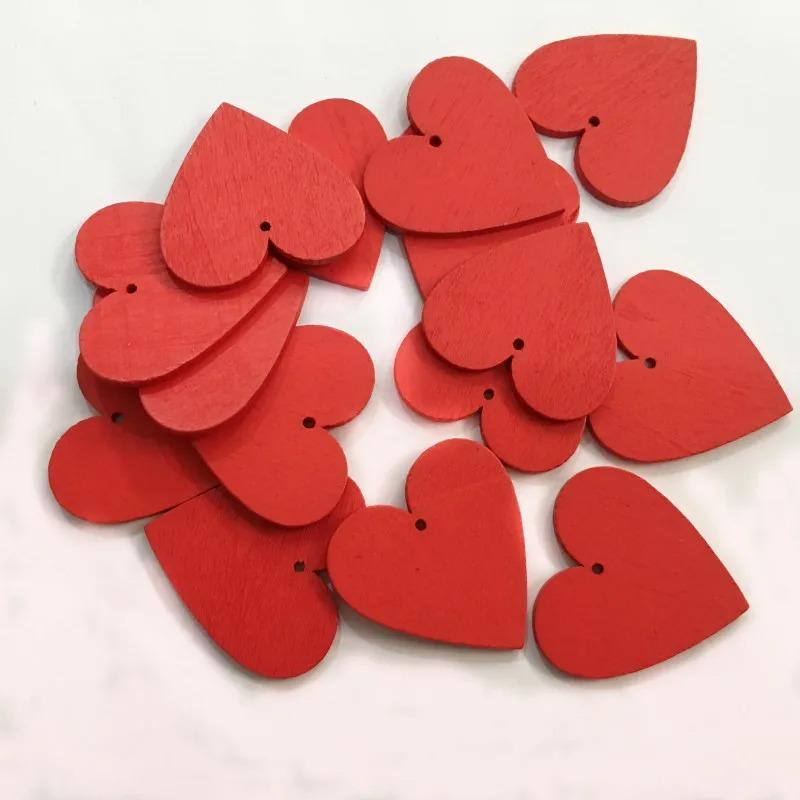 20pcs Craft Scrapbooking Wedding Diy Decor Red Love Heart Shape Wood Slice Pieces with Hole for DIY