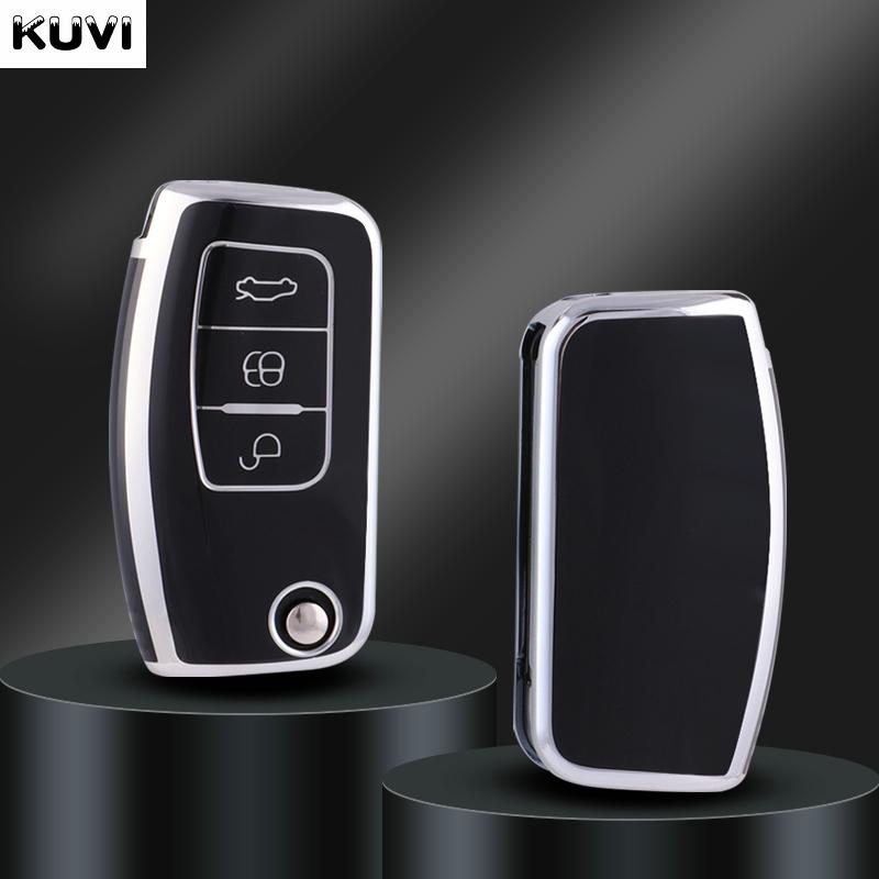 For Ford Focus 2 Mk2 Fiesta Mondeo Galaxy Falcon Territory Ecosport Car Tpu Folding Key Cover Bag Shell Case Keychain Protector