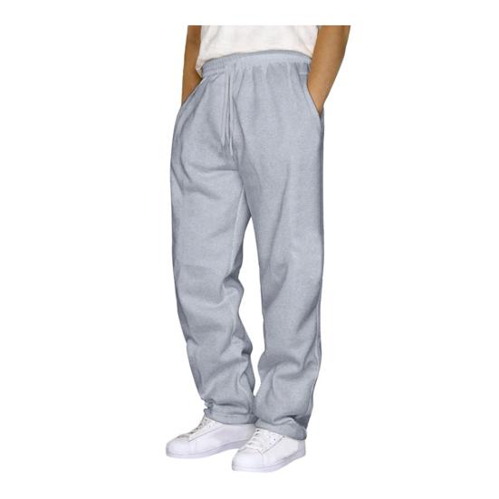 Unisex İlkbahar Sonbahar Pantolon Yan Cepli Elastik Bel Düz Geniş Paça Eşofman Pantolonu Düz Renk Bol Sokak Stili Spor Pantolonu
