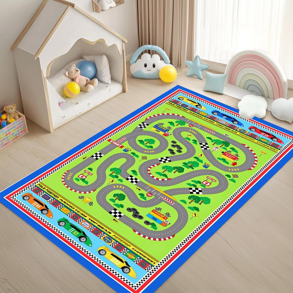 

Kids Race Track Play Mat Educational Car Rug Non-Slip Carpet for Nursery Playroom Toddler Bedroom Babyroom Home Decoration 40cm x 60cm