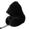 Memory Foam Travel Neck Pillow Hooded Adjustable Strap Soft Breathable Cover for Long Flight Car Ride