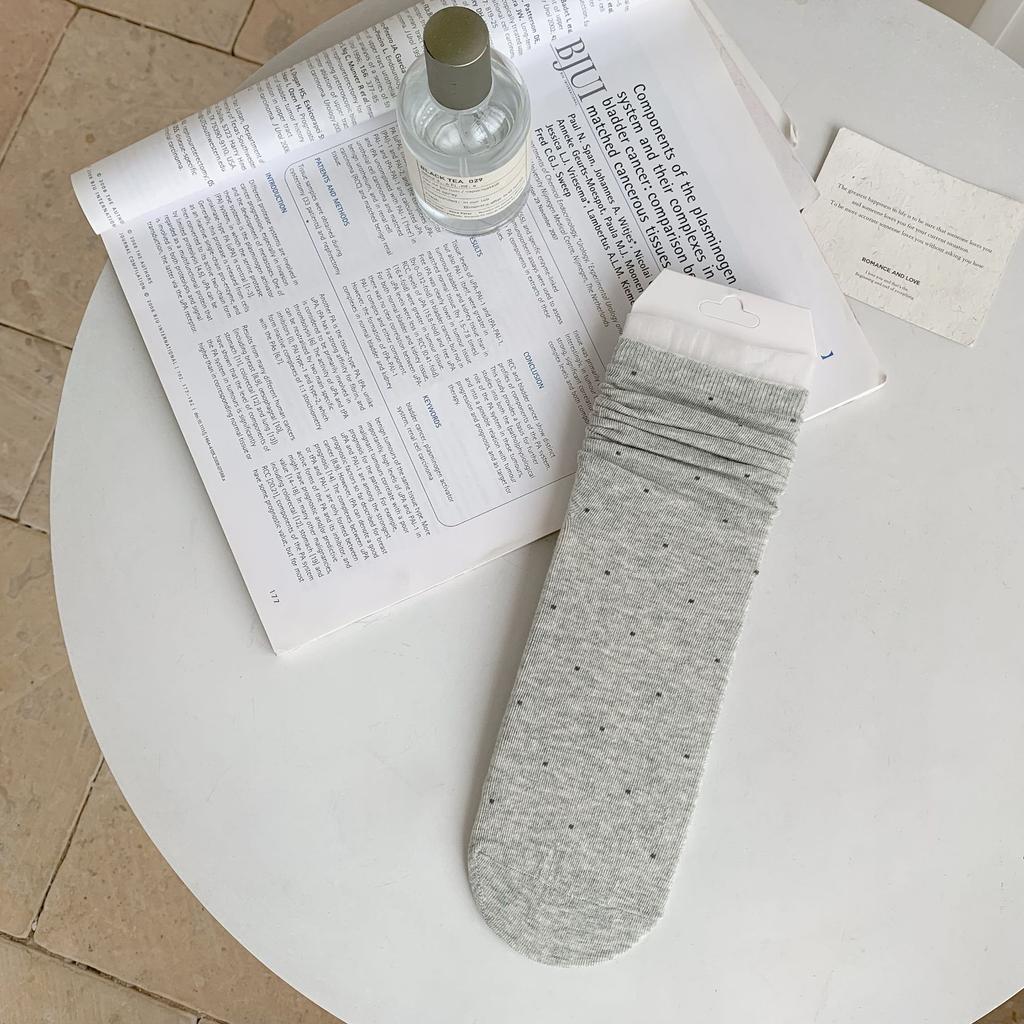 Polka Dot Lace Stack Socks Mid-Leg Socks Trendy Simple Girl Summer Thin Student Stockings