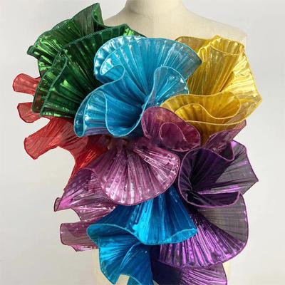 2Yards Big Wave Lace Fabric Metallic Lustrous Large Pleated Ruffle Mesh Organza Lace DIY Sewing Wedding Dress Accessories