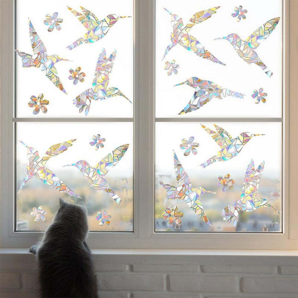LS23023 2Pcs ?Rainbow Hummingbird Window Static Cling Decals Bird Protection Anti Collision Glass Stickers