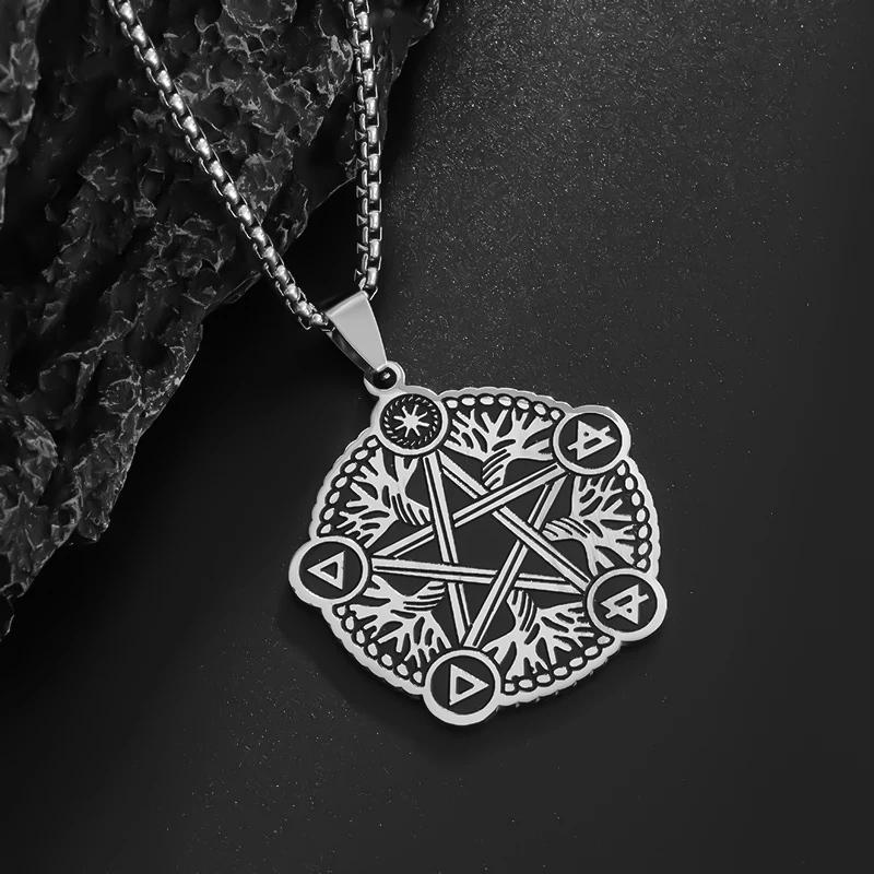 Stainless Steel Witchy Pentagram Moon Celtic Knot Pendant Necklace for Men Women Fashion Lucky Amulet Jewelry