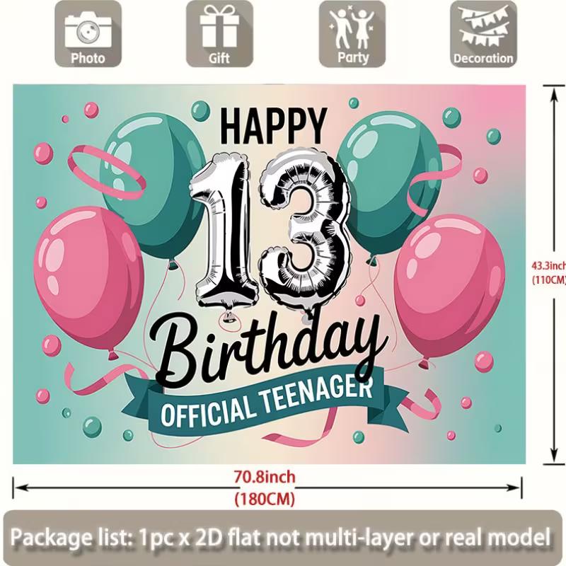 2D 13th Birthday "Official Teenager" Backdrop for Teen Party Decoration
