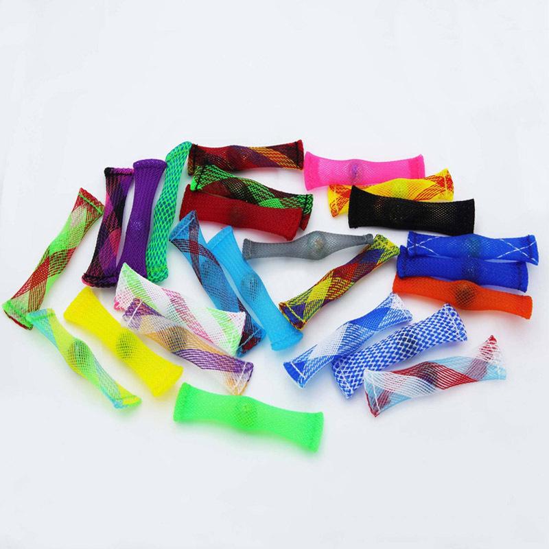 Colorful Beaded Stress Relief Fidget Toy - Woven Net Tube with Marble