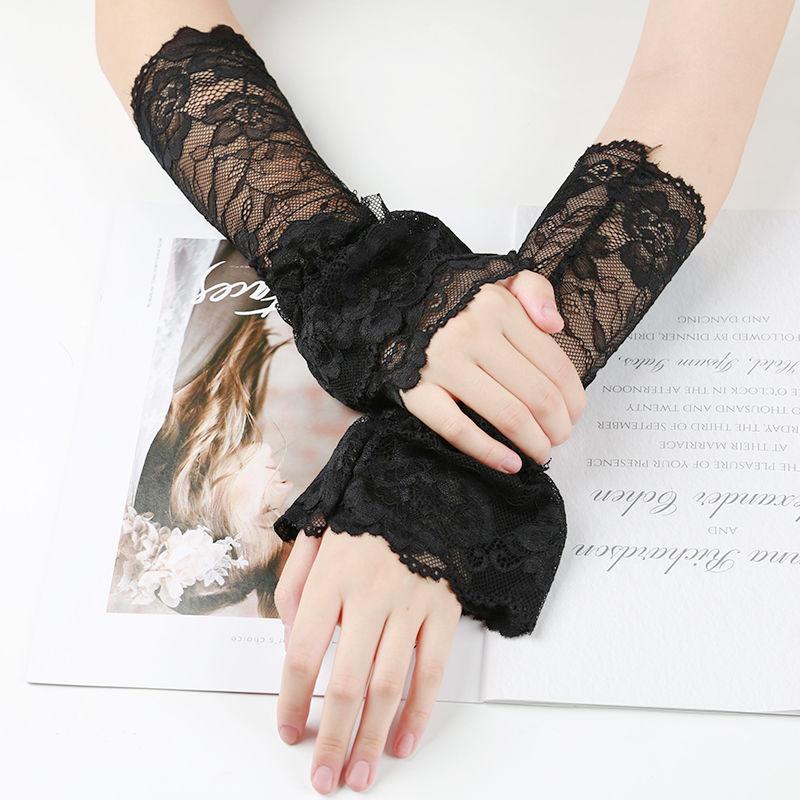Summer Sunscreen Gloves Women's Lace Long Anti UV Sleeves Ice Silk Sleeves Thin