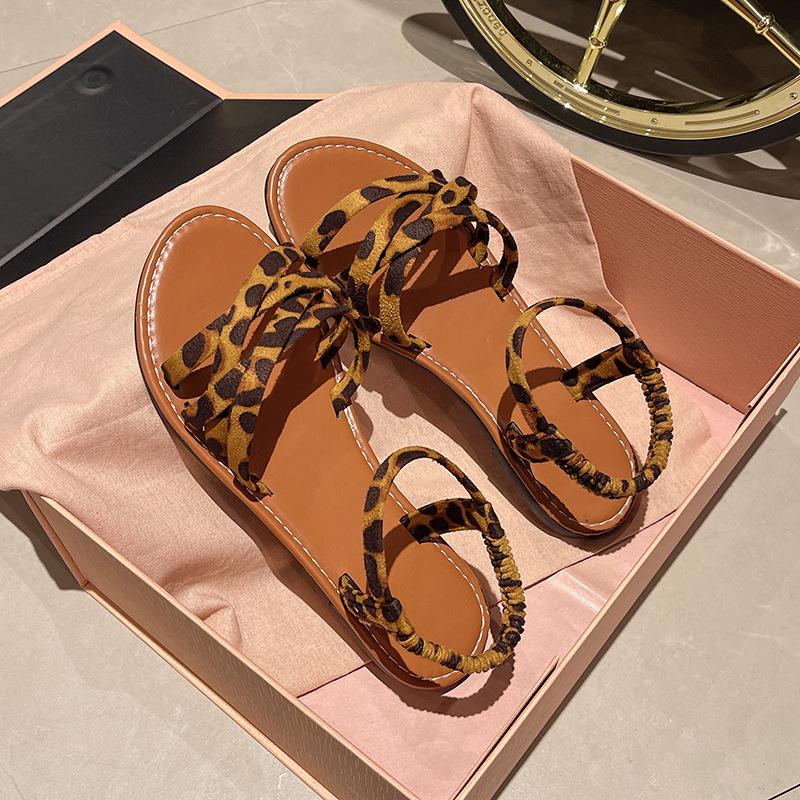 

Fashion 2025 New Fashionable Flat Bottomed shoes leisure Anti Slip One Foot Beach Sandals Large Size sexy Leopard Print shoes for Women 36 хаки