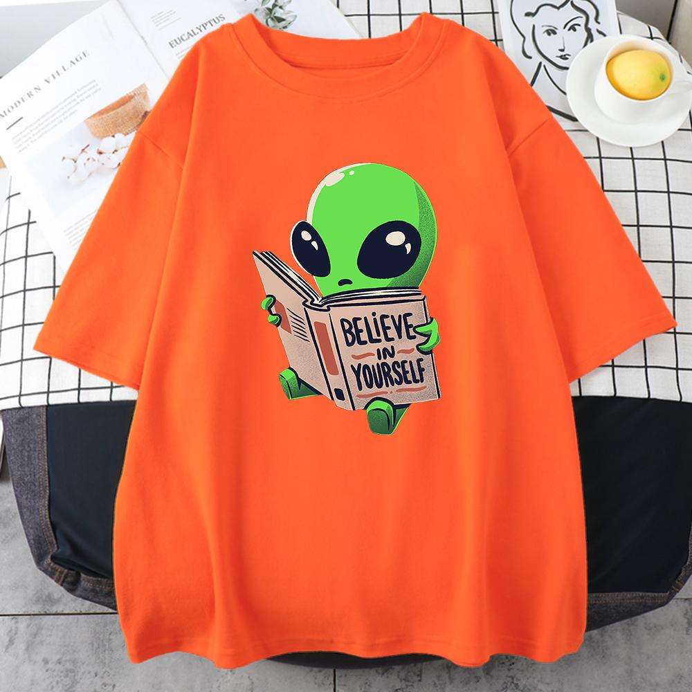 

Green Alien Prints Believe In Yourself Print Unisex Cotton TShirts Oversize Casual Allmath Tee Tops Creativity Unisexs Short Sleeve 4XL