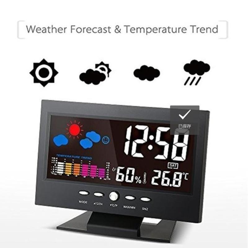 1Pc Weather Clock With Voice-Activated Backlight - Displays Time, Date, Week, Temperature, Humidity, And Weather Forecast