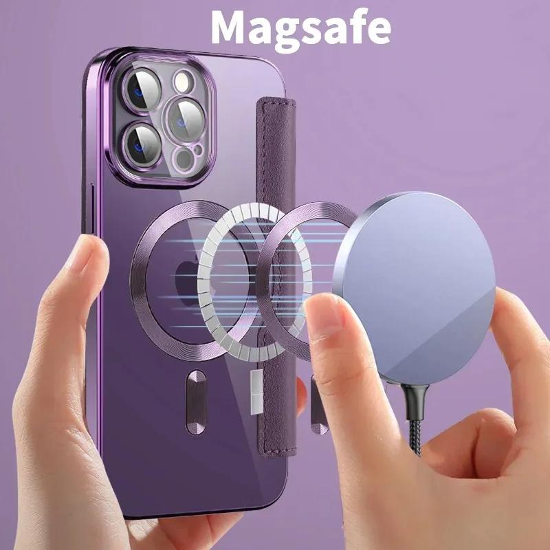 Electroplated Flip Leather Case for iPhone 16 15 14 13 12 11 Plus Pro Max for Magsafe Wireless Charging Protection Luxury Cover