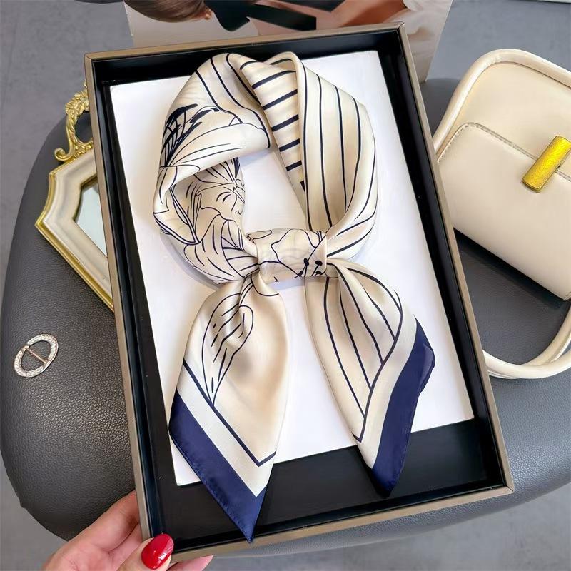 

Новый Роскошный Полосатый Цветочный Принт Шелковый Квадратный Шарф Женский Мягкий Атласный Ободок для Волос Лента для Сумки Фуляр Хиджаб Шейный Платок Головной Платок 70x70cm