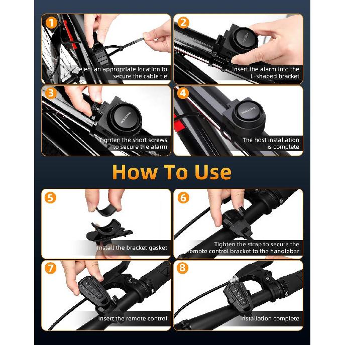115dB Loud Bike Anti Theft Alarm Wireless Rechargeable Waterproof Bicycle Alarm Security Alarm for E-Bike Motorcycle Scooter 3
