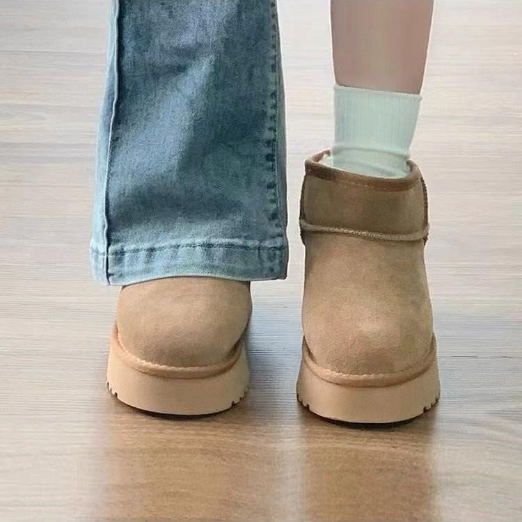Botas de nieve de invierno cálidas de piel para mujer, versátiles, suela blanda, acolchadas, forradas, tobilleras antideslizantes, botas casuales de algodón