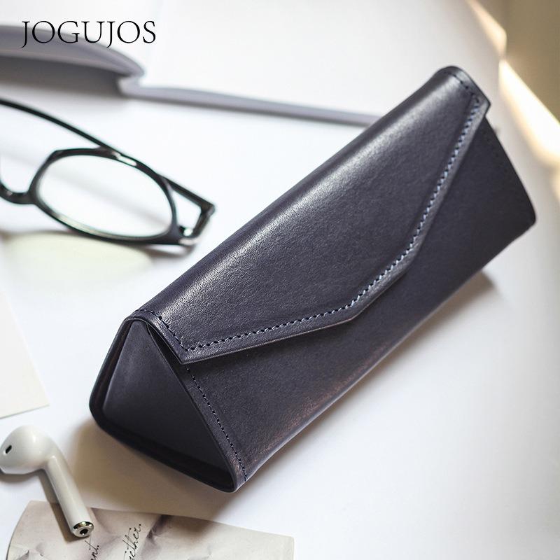 JOGUJOS Genuine Leather Glasses Case Retro Sunglasses Sunglasses Universal Cowhide Glasses Bag Portable Anti-pressure Glasses Case