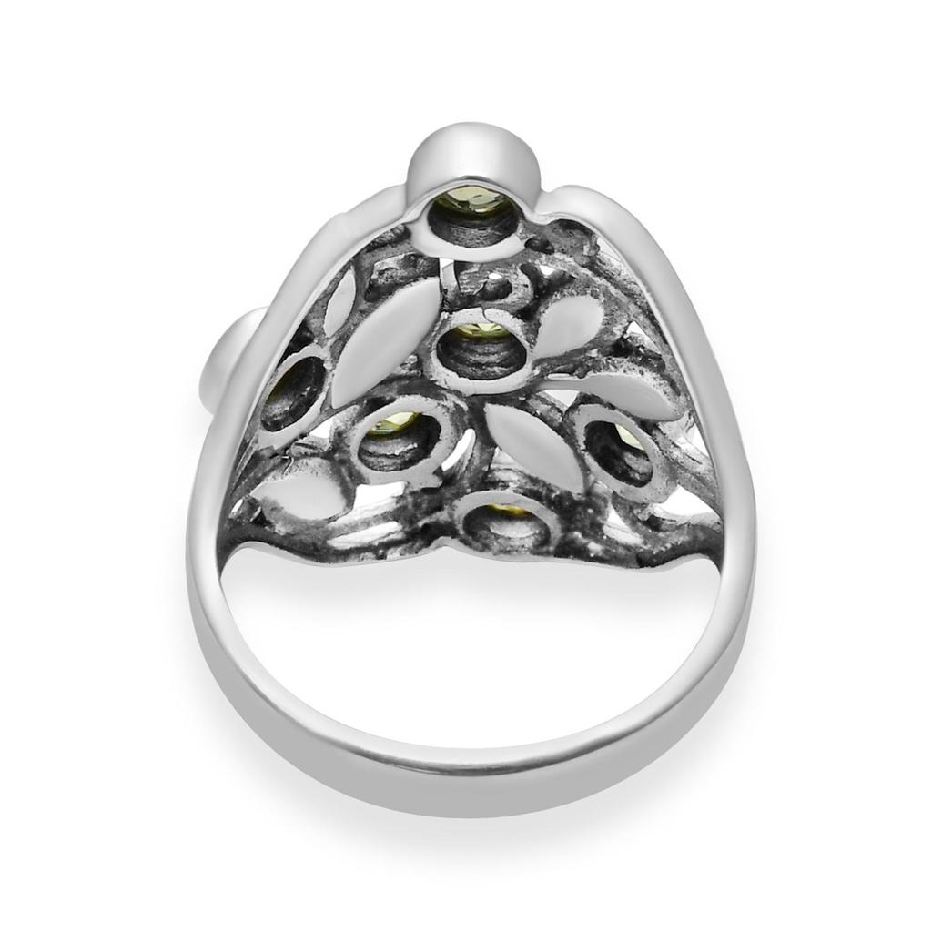 Natural Peridot 4X4 Mm Round Gemstone 925 Sterling Silver Leaf Filigree Design Ring For Women & Girls