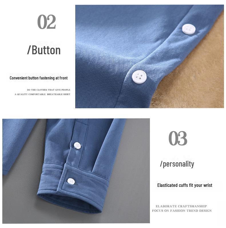 Men's Winter Cotton Velvet-Lined Warm Square Collar Shirt Jacket